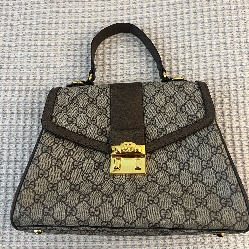 Gucci Black and Gray Satchel with Gold Accents